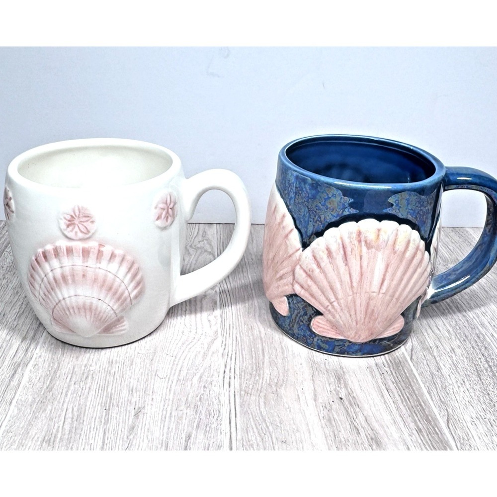 Otagiri Seashell Coffee Mug Set Pink Shell Coastal Beach Nautical Pottery